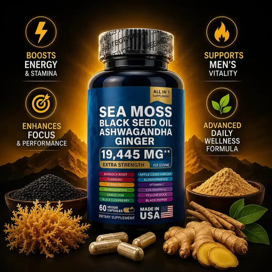 Sea Moss, Mafuta ya Black Seed, Ashwagandha na Tangawizi